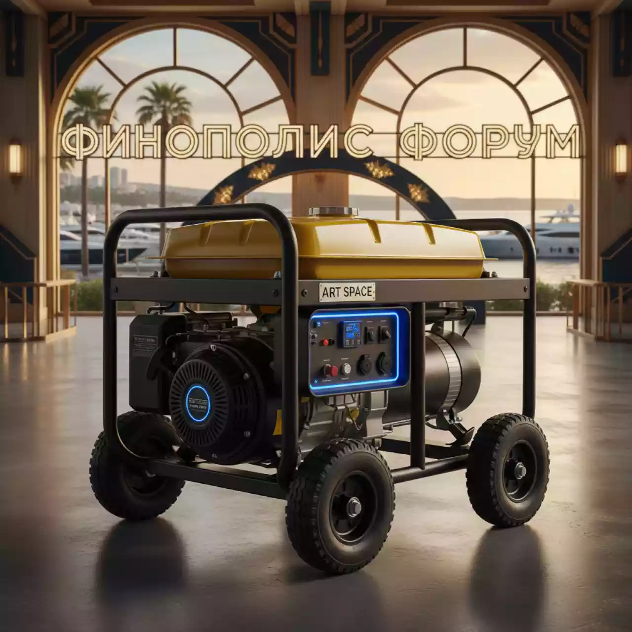 Аренда Бензогенератор портативный Huter DY 8000LX на территории Морпорта Сочи — ART SPACE