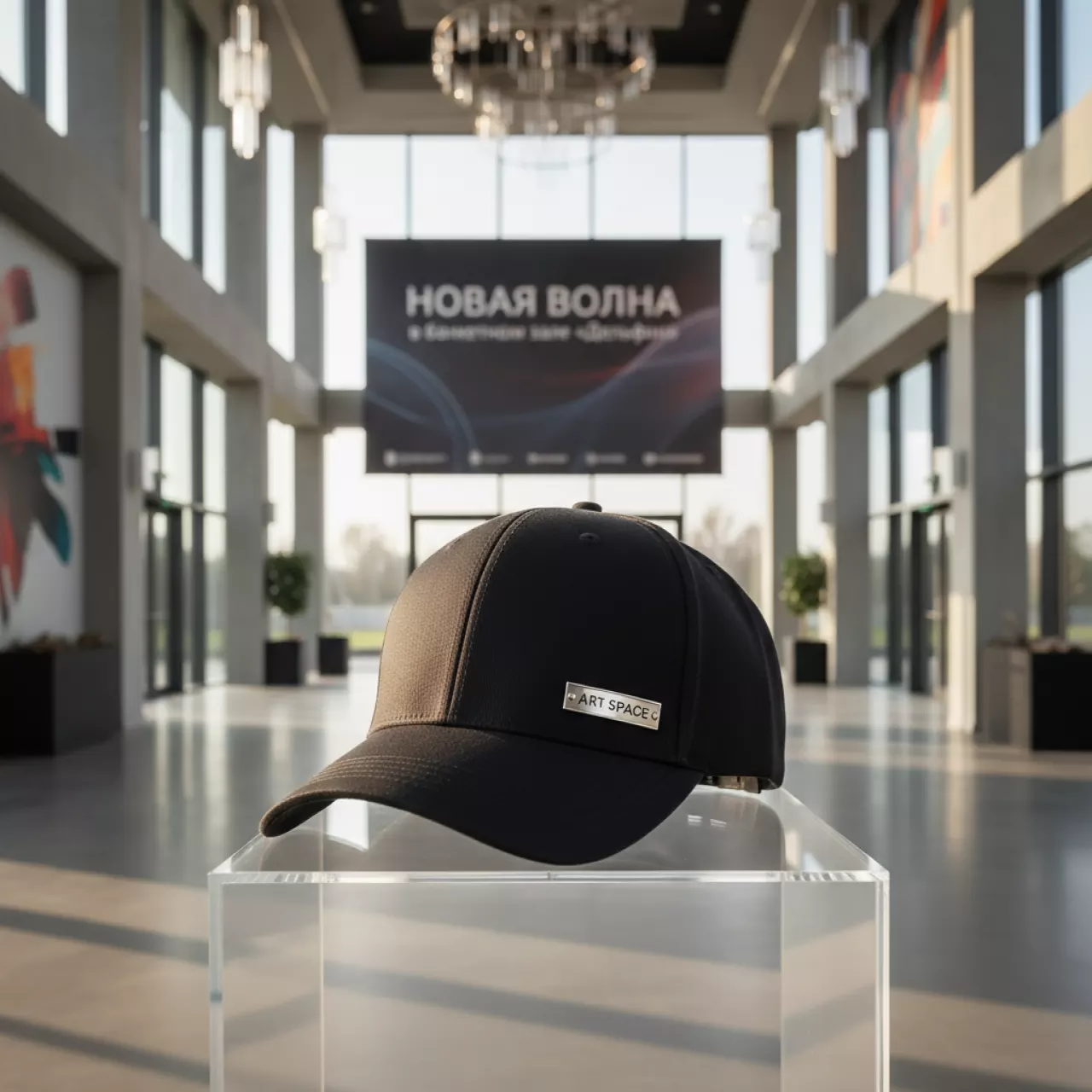 Аренда Бейсболка для сублимации черная текстильная застежка в банкетном зале «Дельфин» — ART SPACE