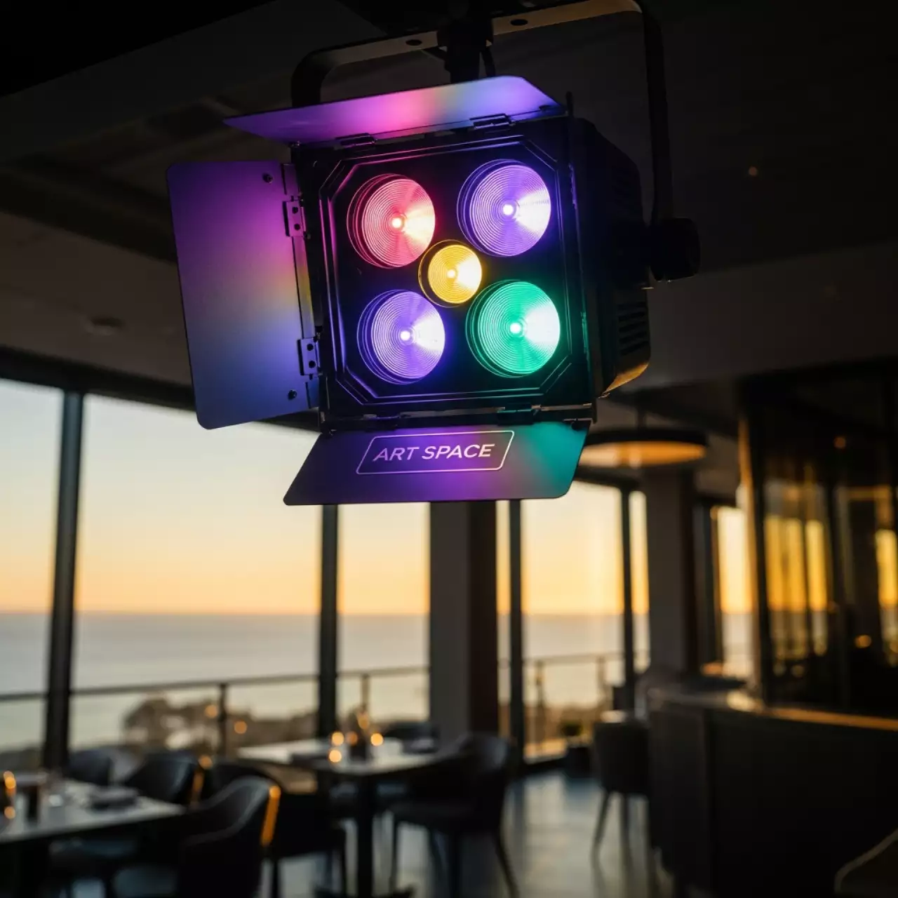 Аренда Блайндер светодиодный COB LED W RGB Dialighting Blinder 4х100W в ресторане «D.O.M» — ART SPACE