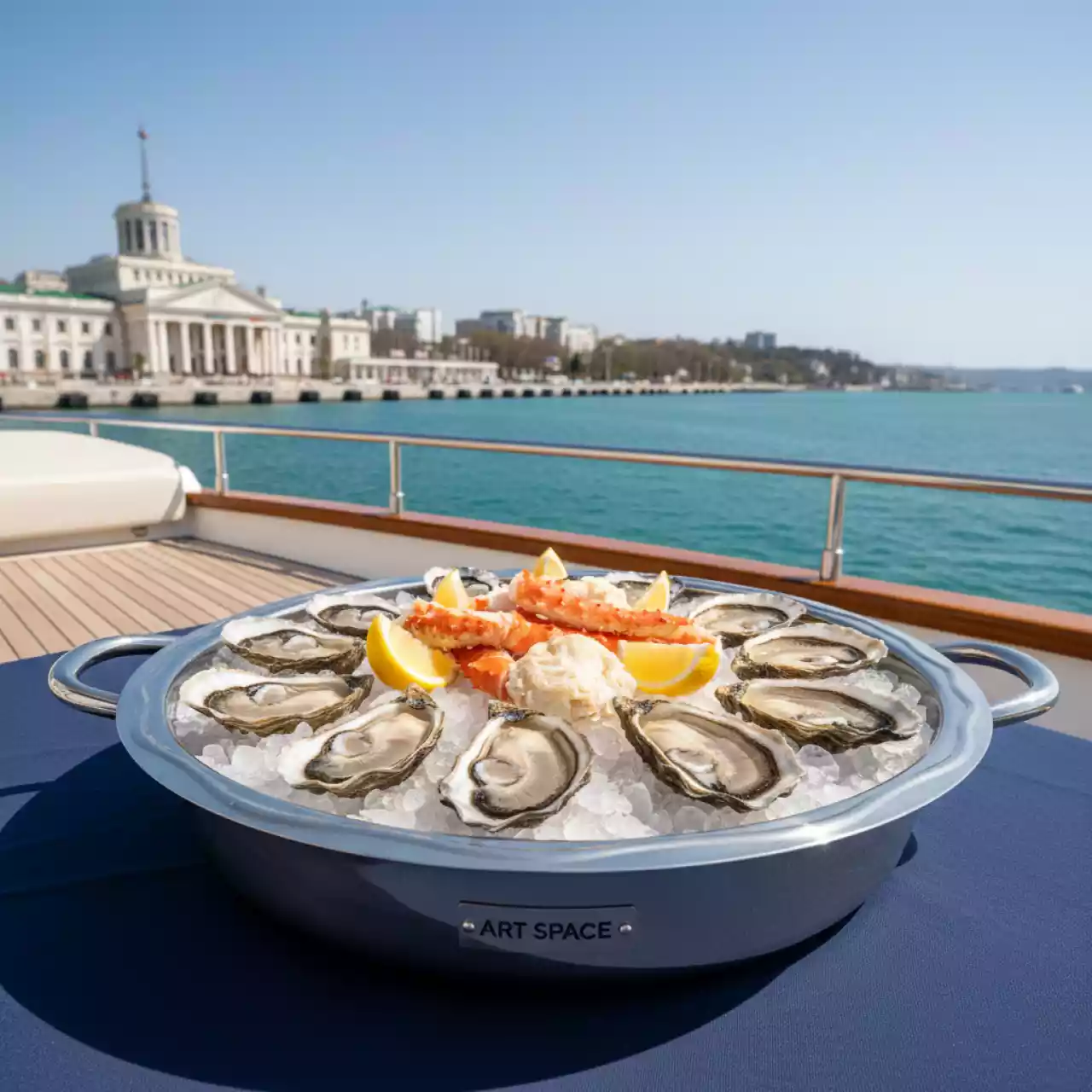 Аренда Блюдо для морепродуктов круглое 42 см на VIP теплоходе (Морпорт Сочи) — ART SPACE