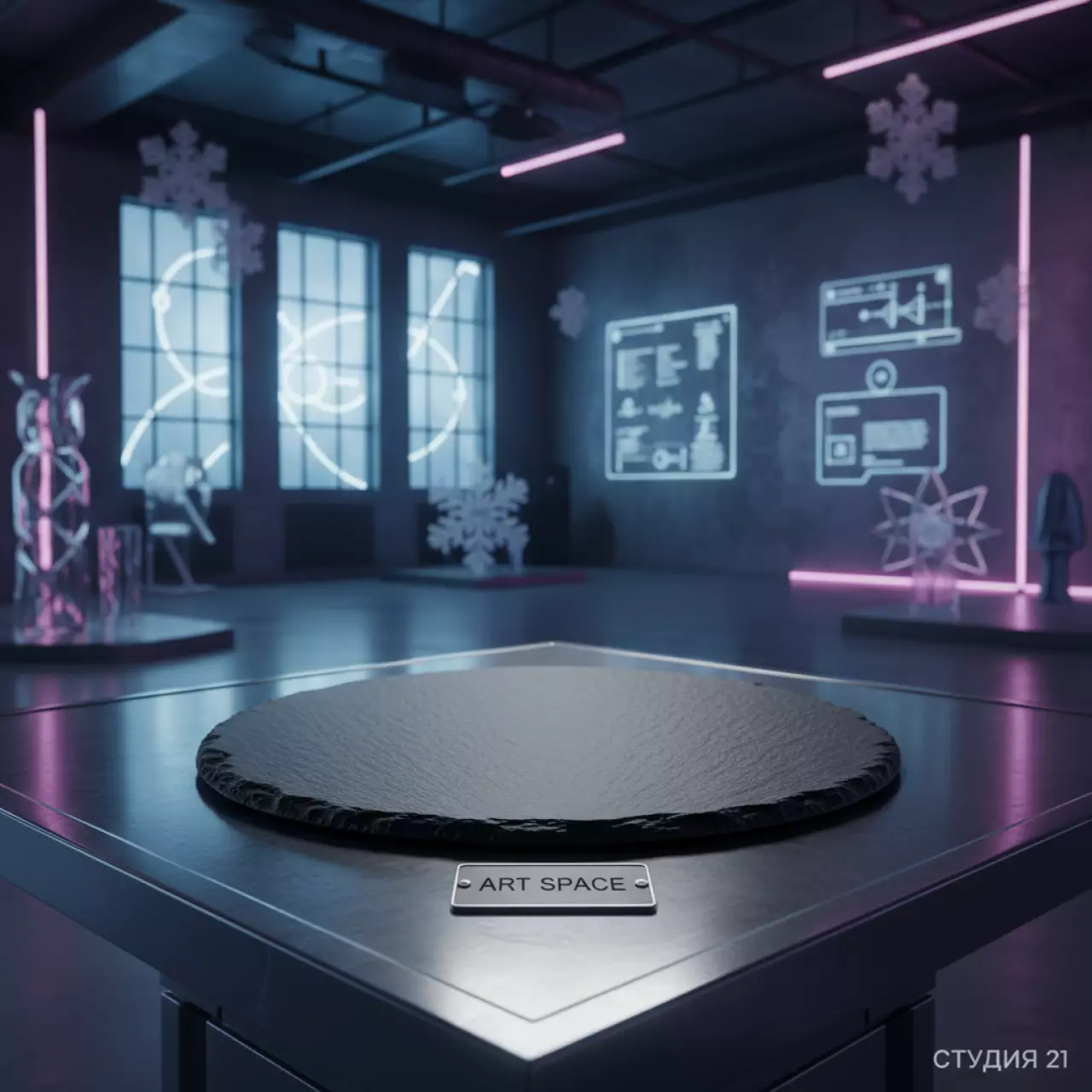 Аренда Блюдо для подачи из черного сланца диаметр 30 см в лофте «Студия 21» — ART SPACE