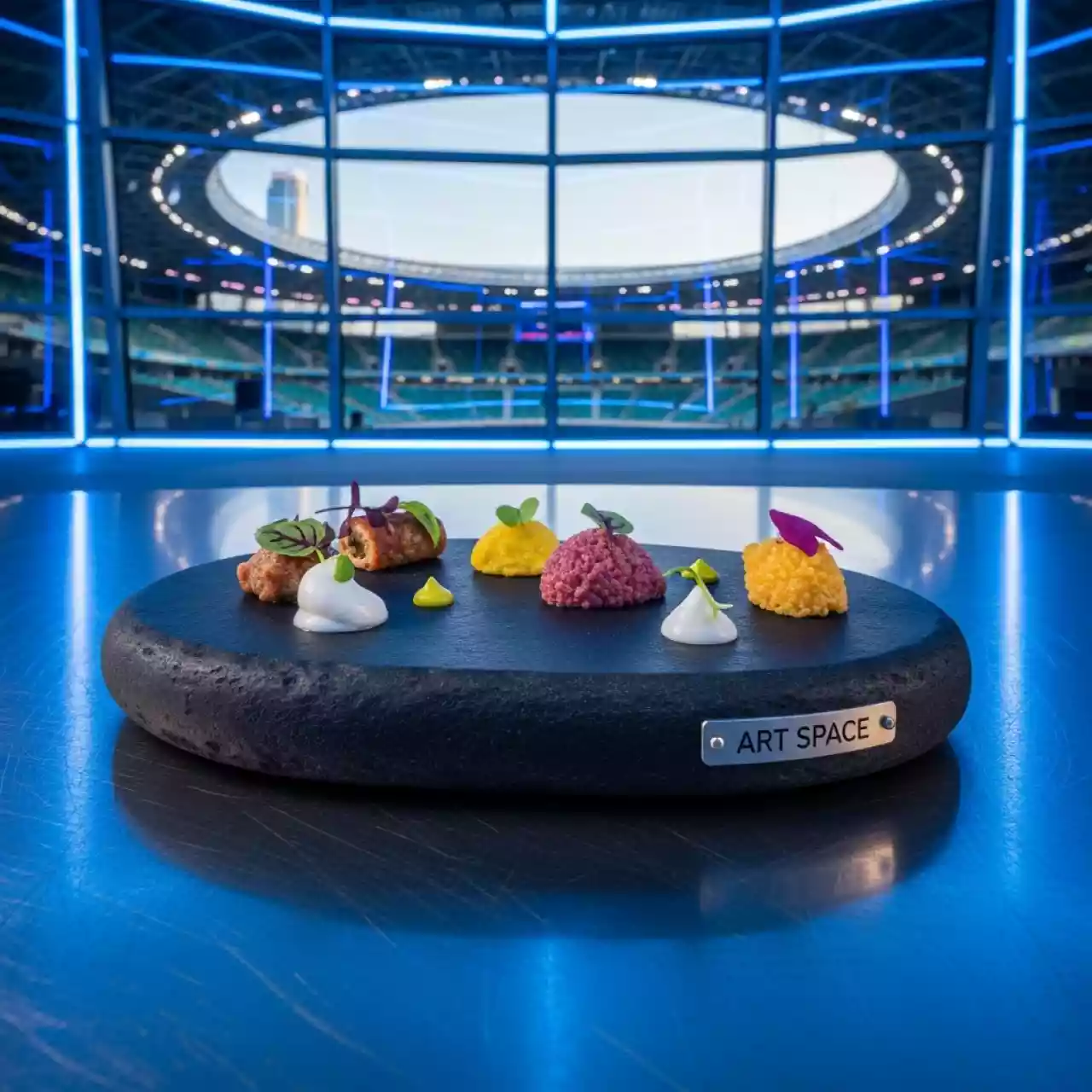 Аренда Блюдо овальное для подачи Блюдо базальт чёрное 430х115 мм на арене «Фишт» — ART SPACE