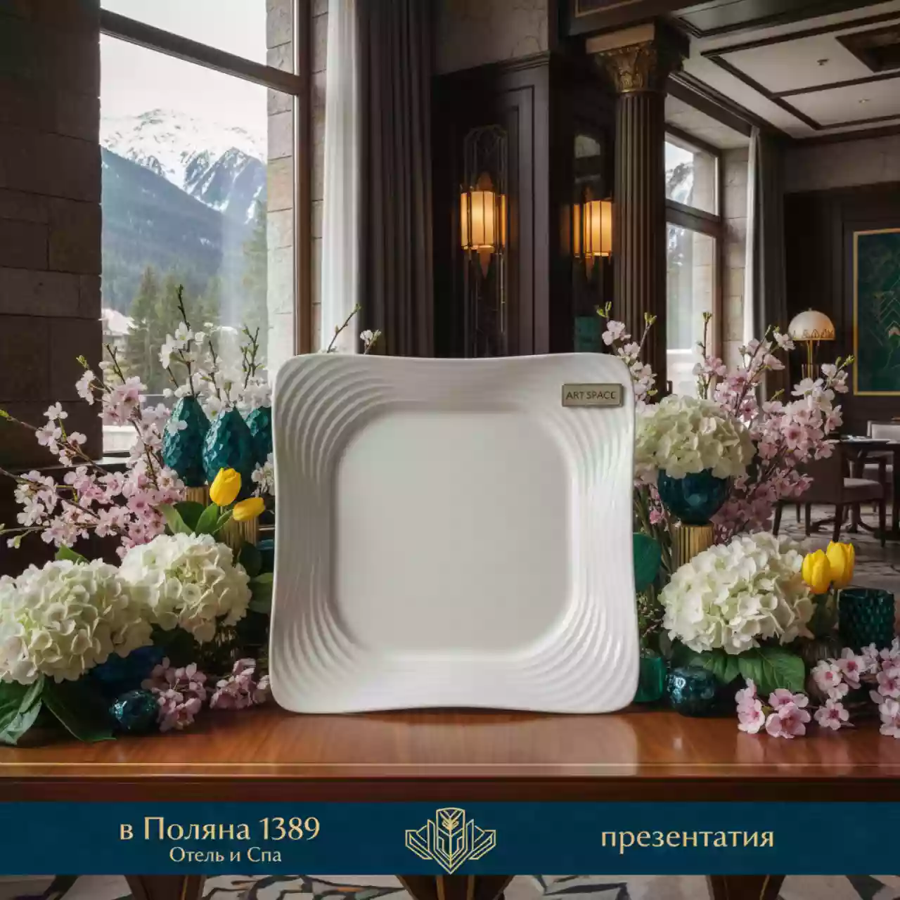 Аренда Блюдо плоское квадратное Chan Wave 255 мм в Поляна 1389 Отель и Спа — ART SPACE