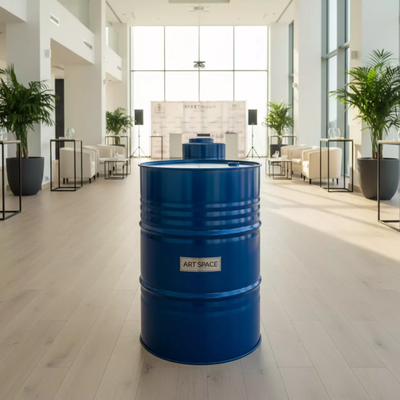 Аренда Бочка стол из металла синяя D 59 см 02 615BL в Imeretinskiy Hotel — ART SPACE