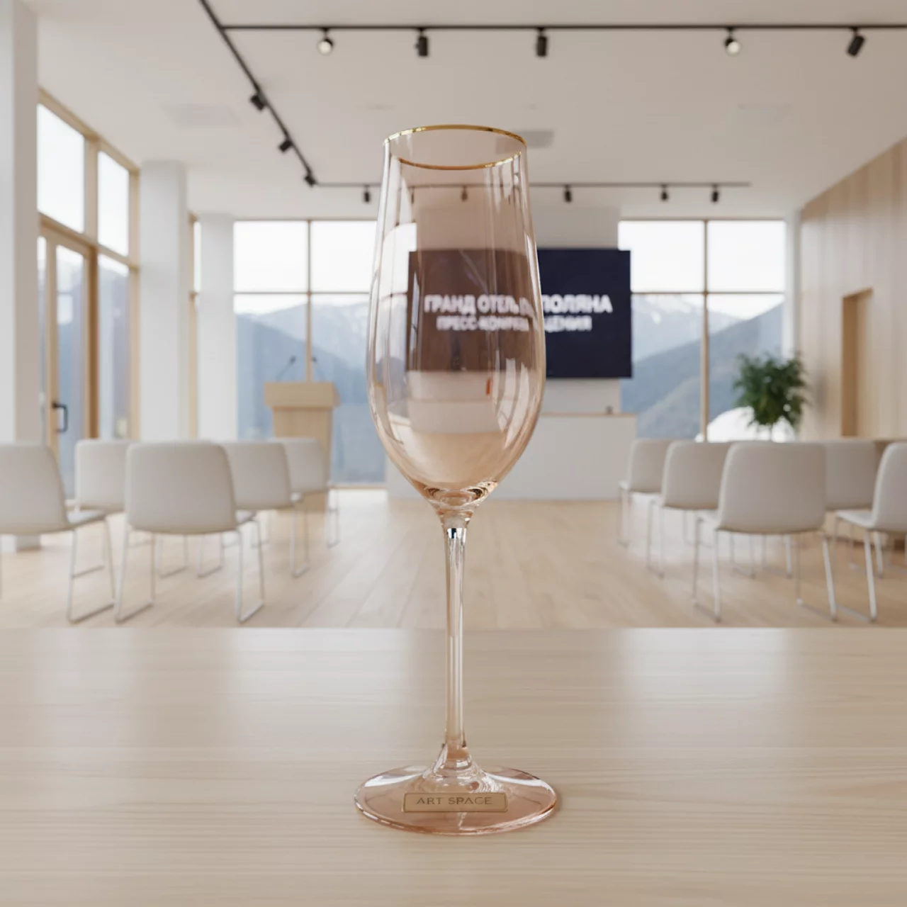 Аренда Бокал для шампанского Верона персиковый Gold кант 250 мл стекло в Гранд Отель Поляна — ART SPACE