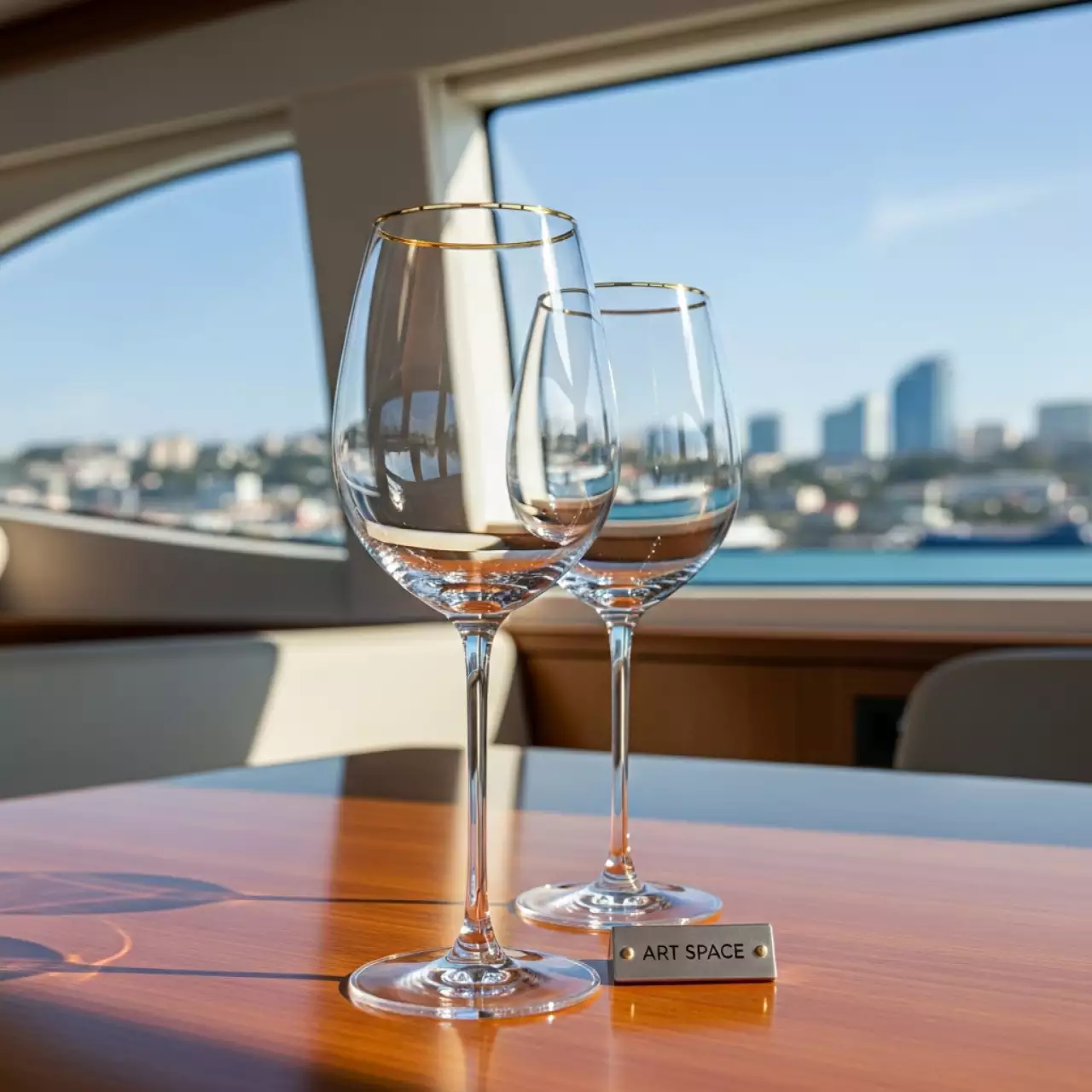 Аренда Бокалы прозрачные с золотым кантом Эванс набор из 2 на VIP теплоходе (Морпорт Сочи) — ART SPACE