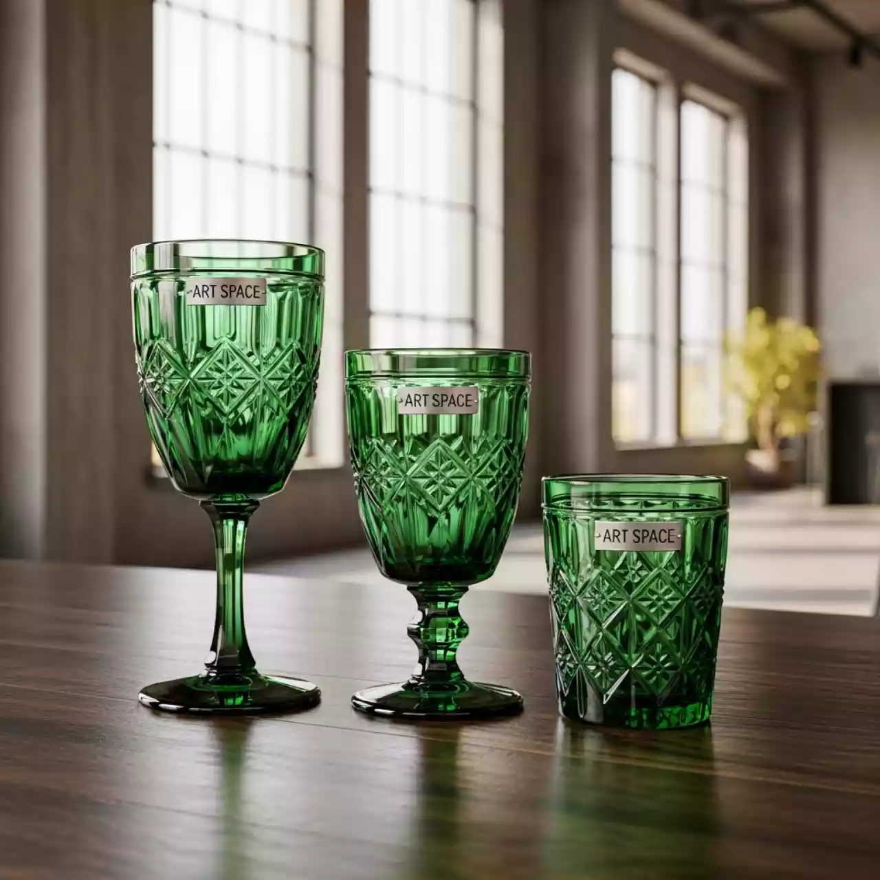 Аренда Бокалы зеленые Мюссе набор из 3 на Сочи Автодроме — ART SPACE