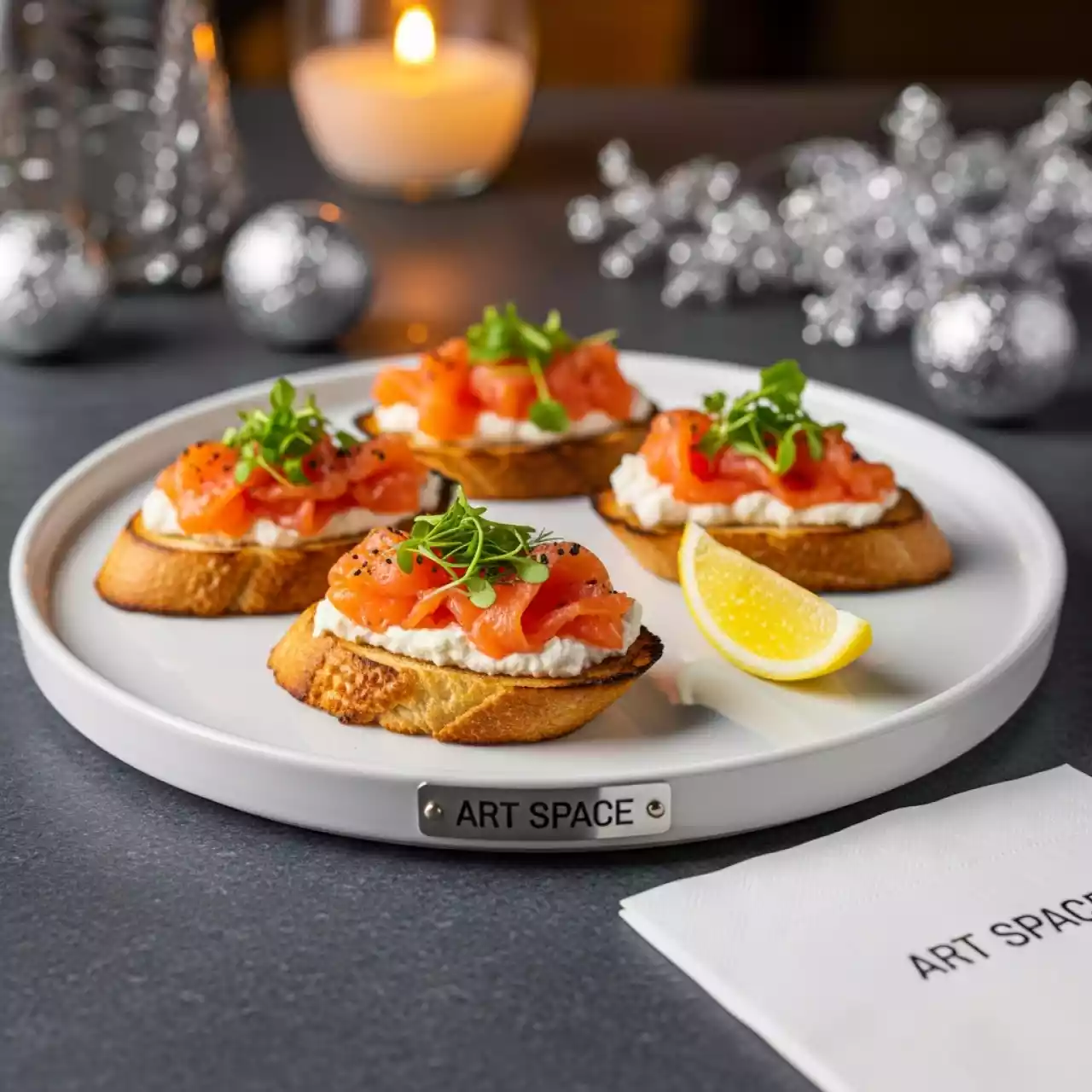 Аренда Брускетта с лососем и крем чизом в ресторане «Баран-Рапан» — ART SPACE