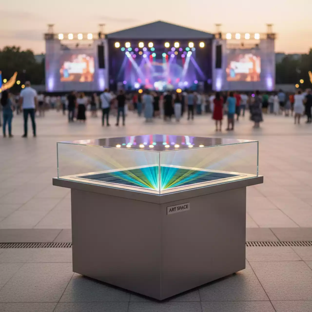 Аренда Буфетная станция акриловая светодиодная с охладителем на стальной подставке 540х540х200 мм на Медальной площади — ART SPACE