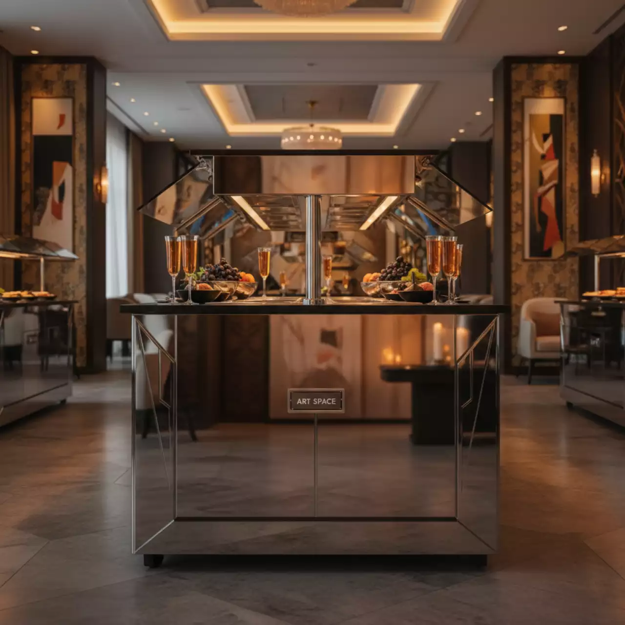 Аренда Буфетная станция с охладителем на стальной подставке 540х540 мм в Swissôtel Resort Sochi Kamelia — ART SPACE