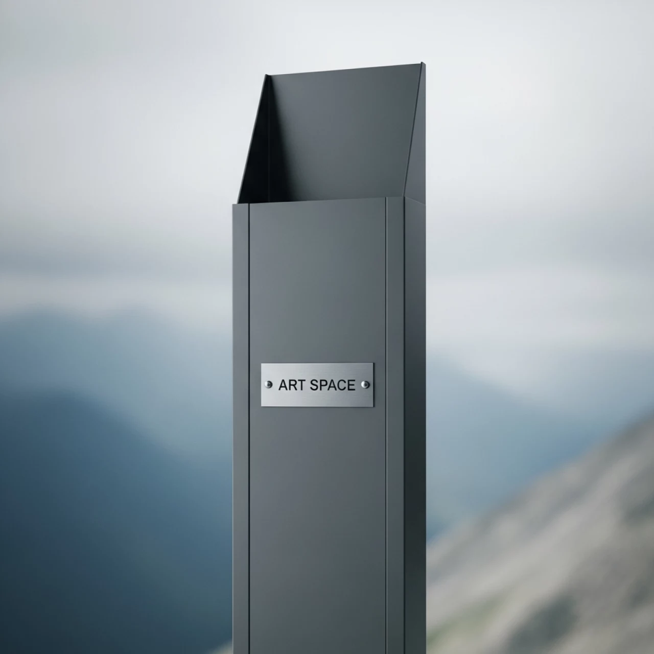 Аренда Буклетница прямая из металла серого цвета 140 165х20 30 см на площадке Rosa Peak (2320м) — ART SPACE