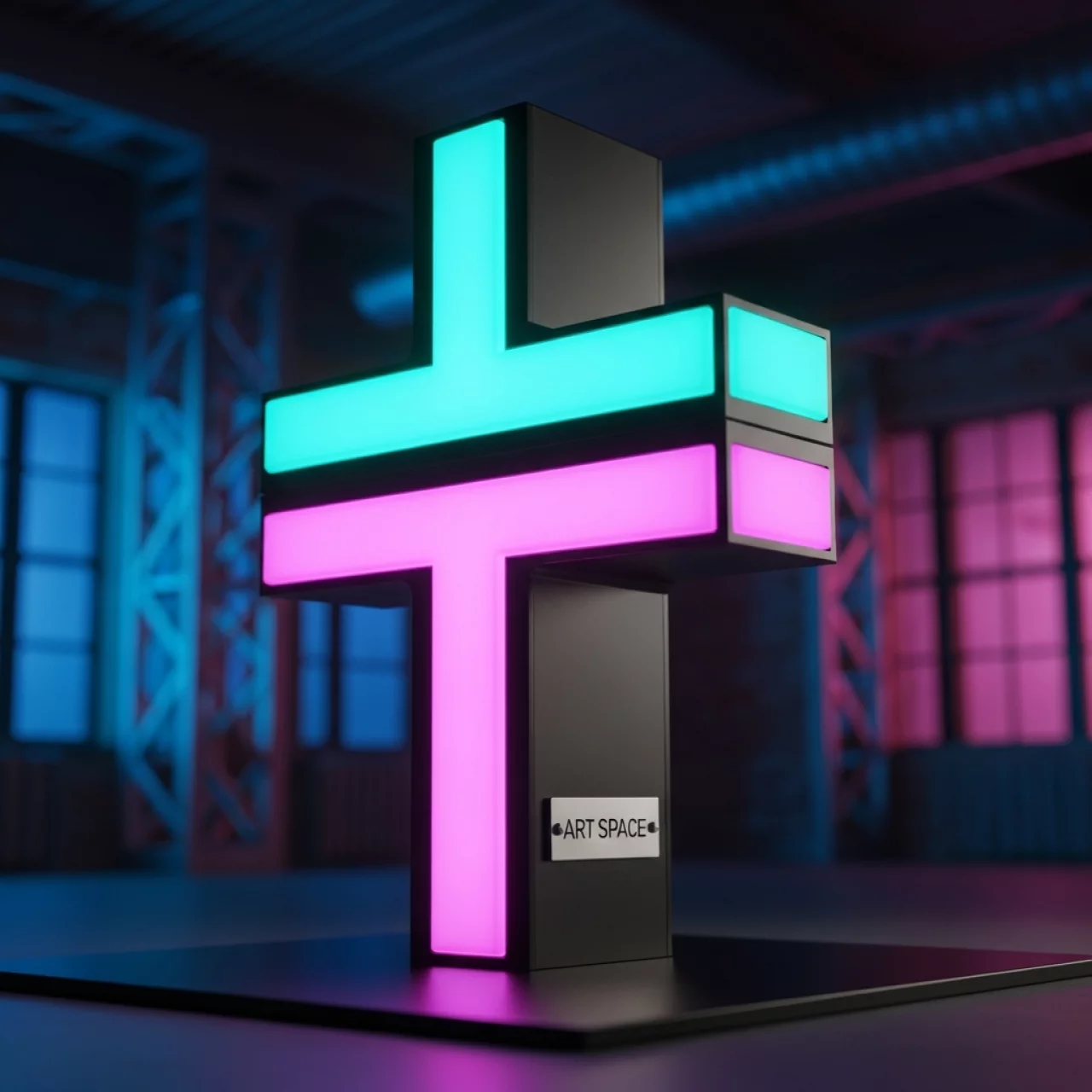 Аренда Буква световая Т узел на 3 направления квадратная конфигурация в лофте «Студия 21» — ART SPACE