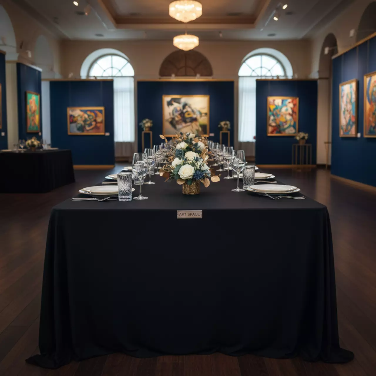 Аренда Чехлов стрейч обтягивающих для прямоугольных столов черный в ресторане «Магеллан» — ART SPACE