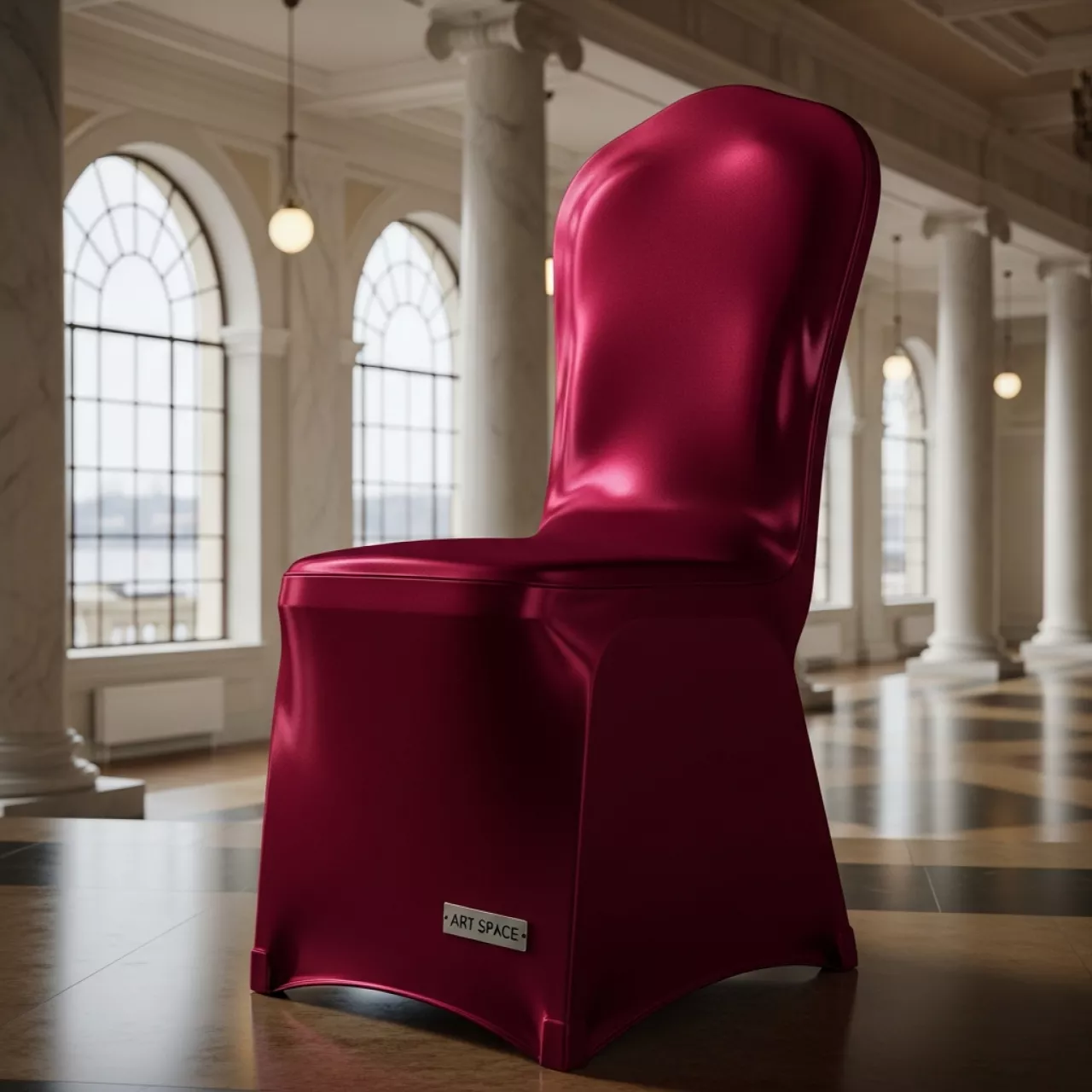 Аренда Чехлы на стулья бордовый глянец 100 полиэстер в зале «Чайка» (Морпорт) — ART SPACE