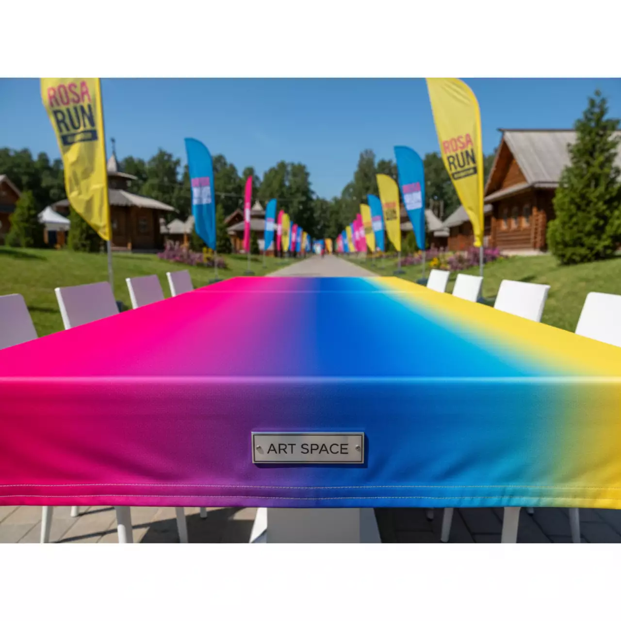 Аренда Чехлы стрейч цветные на фуршетный стол в этно-парке «Моя Россия» — ART SPACE