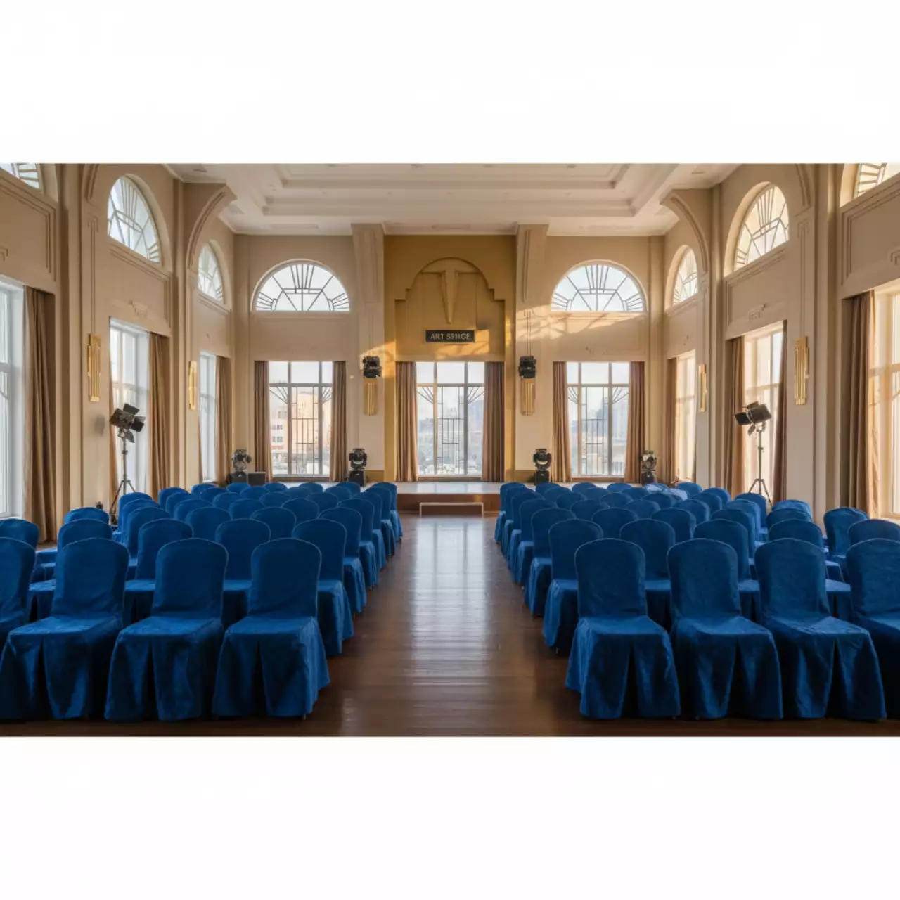 Аренда Чехол банкетный для стула Изо синий из ткани в Gamma Sirius — ART SPACE