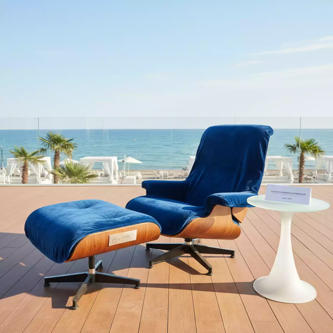 Аренда Чехол E01 на стул Eames уплотненный синий велюр на пляжных клубах Хосты — ART SPACE