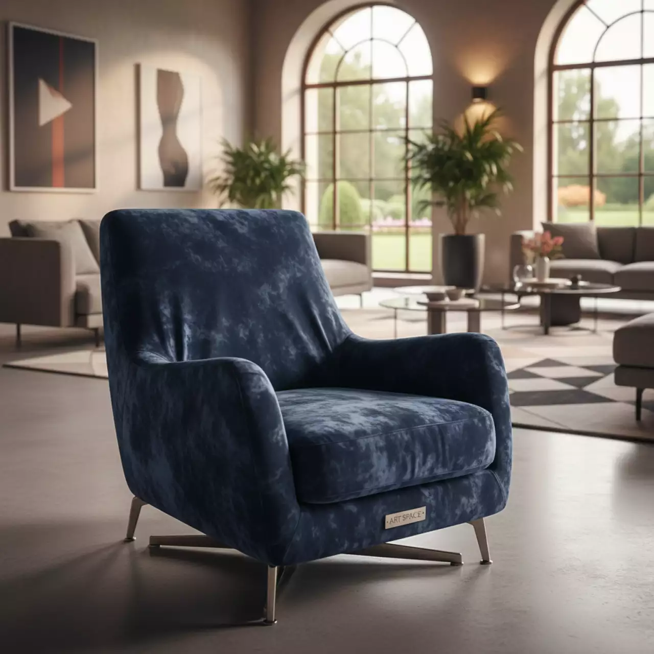 Аренда Чехол Е01 на стул Eames уплотненный синий велюр в Rodina Grand Hotel & SPA — ART SPACE