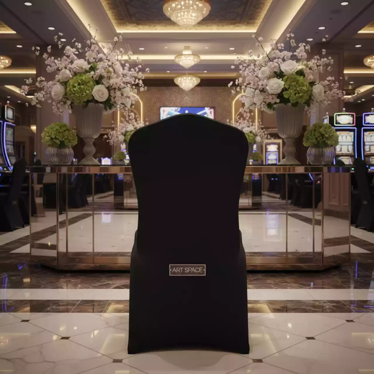 Аренда Чехол на стул черный в казино «Сочи» — ART SPACE