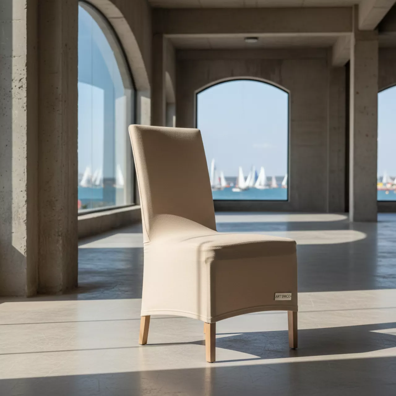 Аренда Чехол на стул Frankfurt бежевый на парусной регате (Сочи) — ART SPACE