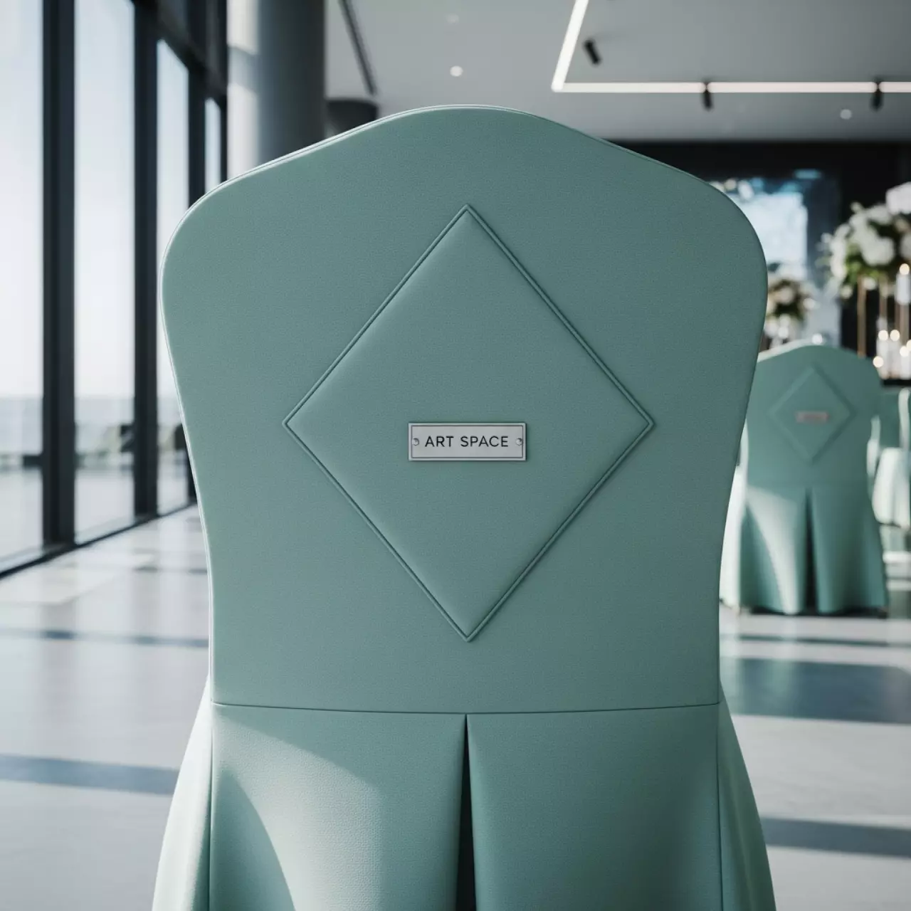 Аренда Чехол на стул Frankfurt крупный ромб пыльная мята в пляжном комплексе VinoGrad — ART SPACE