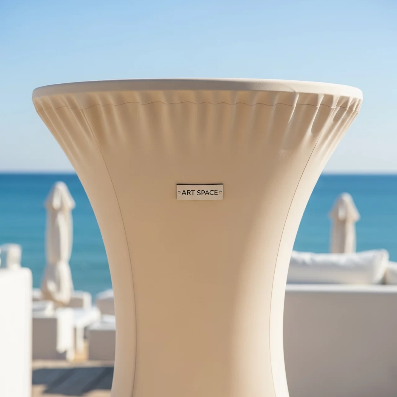 Аренда Чехол стрейч для коктейльного стола 110х70 ваниль на пляже «Мандарин» — ART SPACE