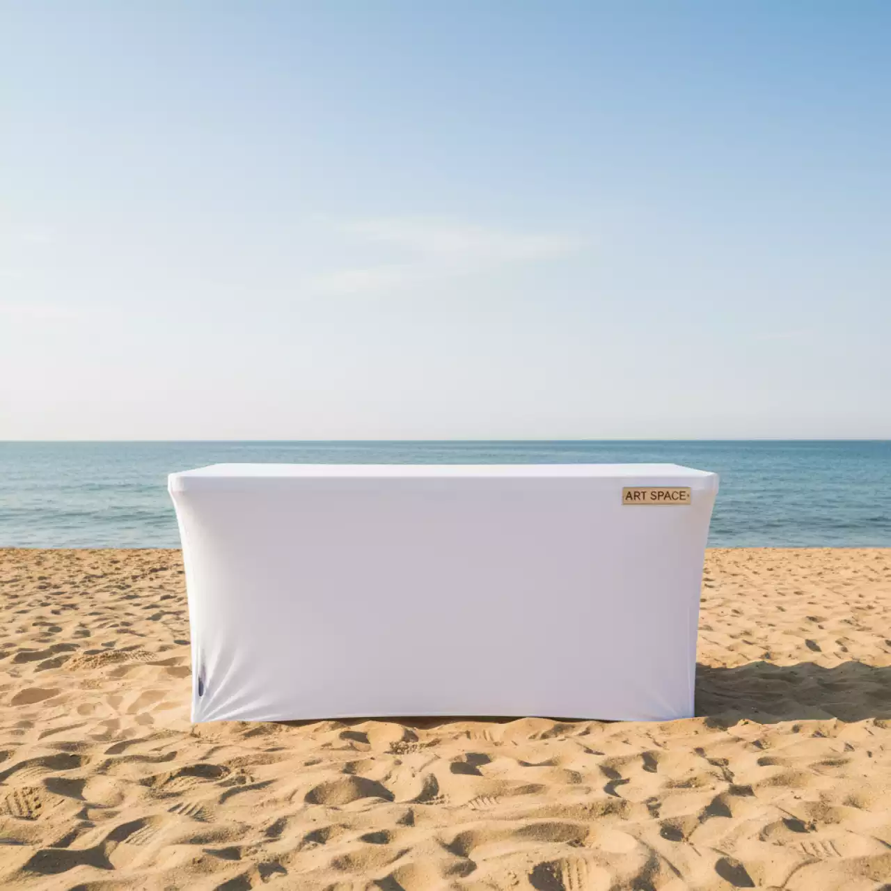 Аренда Чехол стрейч на фуршетный стол 183х75 см белый на пляже «Мандарин» — ART SPACE