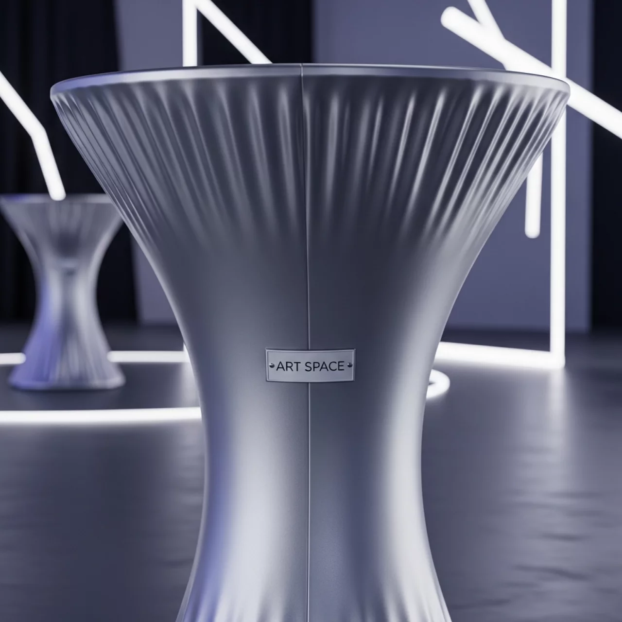 Аренда Чехол стрейч на коктейльный стол серебряный в VK Stadium Sirius — ART SPACE