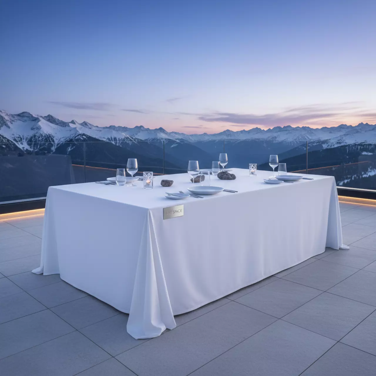 Аренда Чехол стрейч на стол 180х80 белый на площадке Rosa Peak (2320м) — ART SPACE