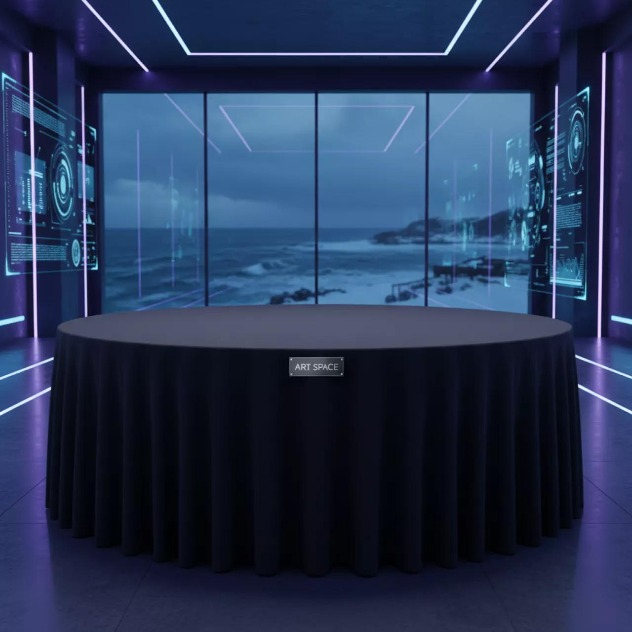 Аренда Чехол стрейч с юбкой для круглого стола 180 см черный в пляжном клубе Del Mar — ART SPACE