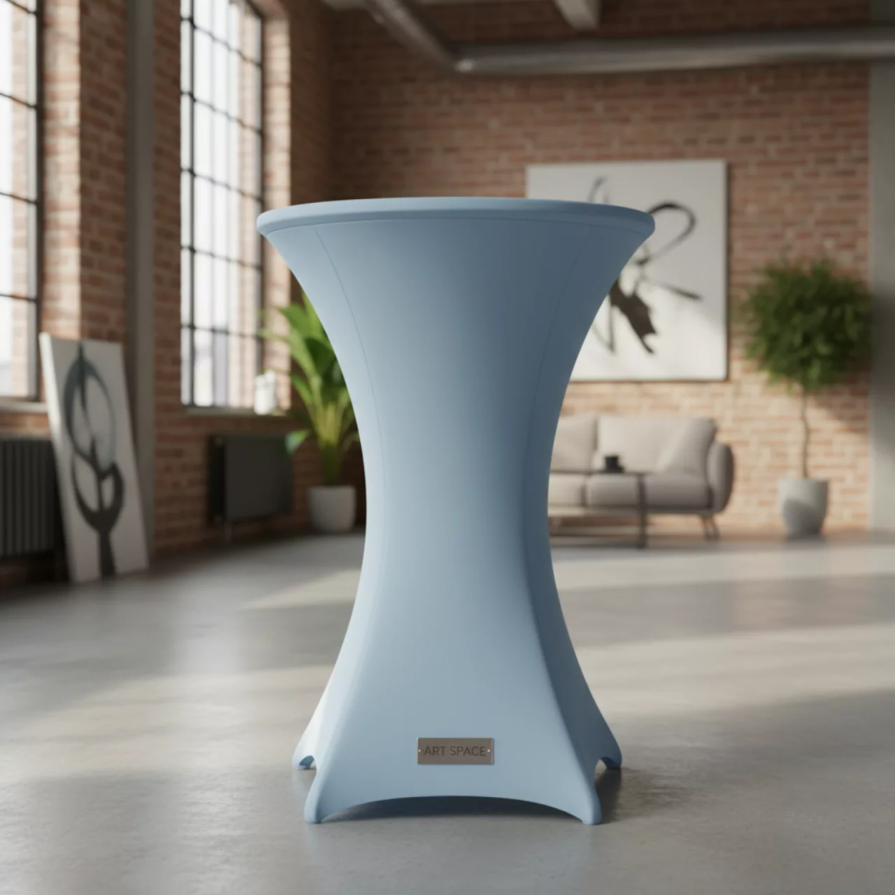 Аренда Чехол стрейч текстиль для коктейльного стола голубой в лофте «Студия 21» — ART SPACE