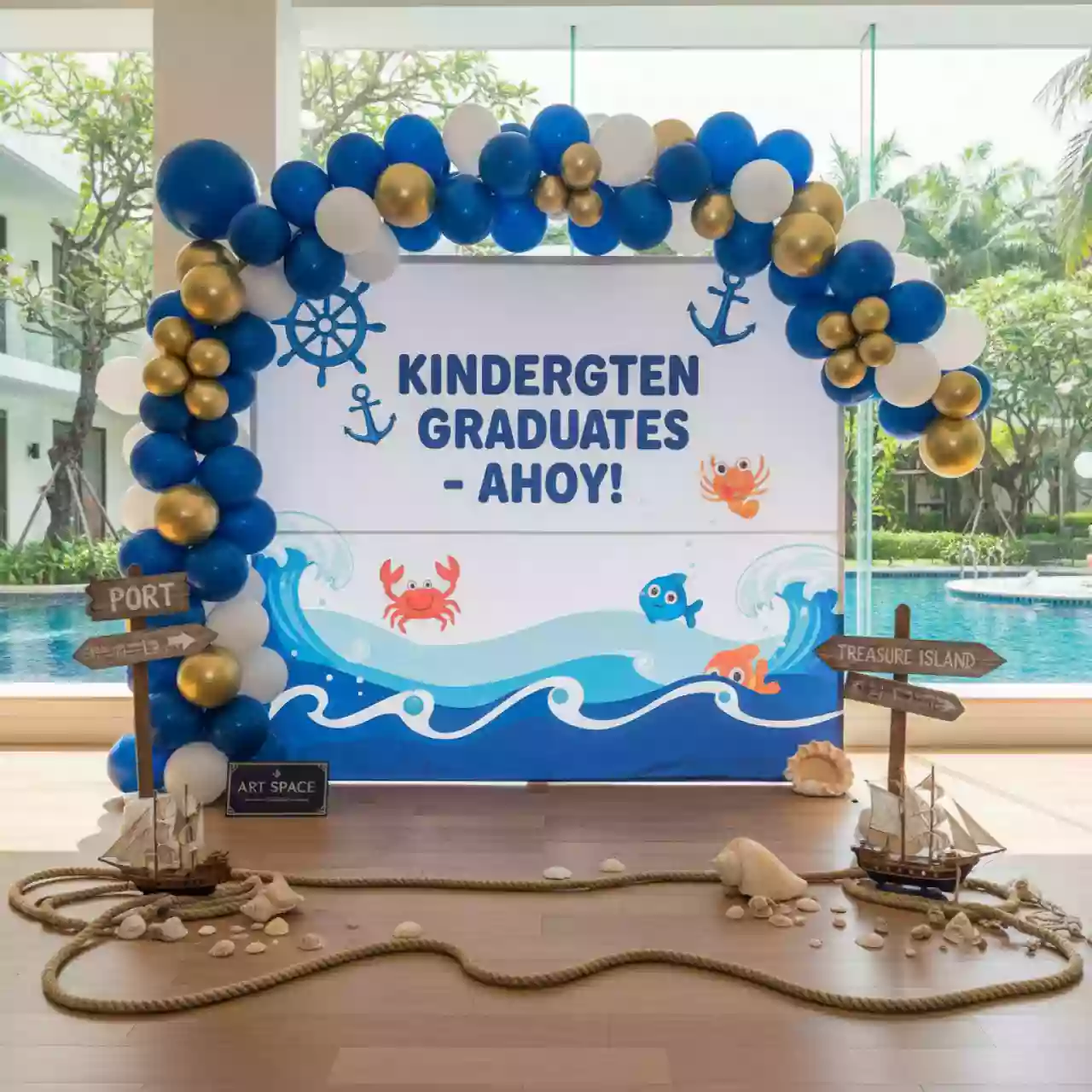 Аренда Декорации для украшения выпускного в детском саду в морском стиле в Novotel Resort — ART SPACE