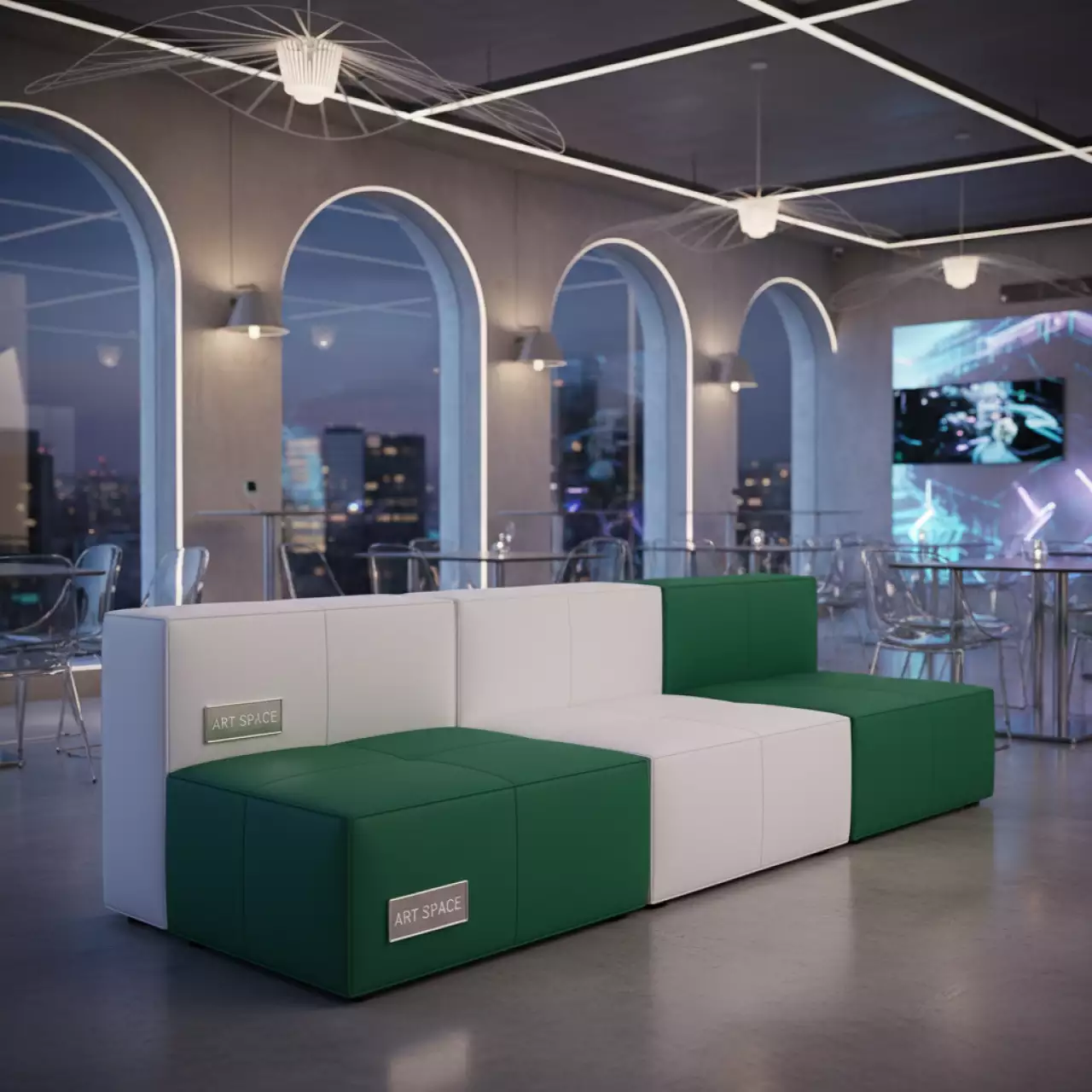 Аренда Диван бело зеленый Cube из экокожи 03 033GN в ресторане «Баран-Рапан» — ART SPACE