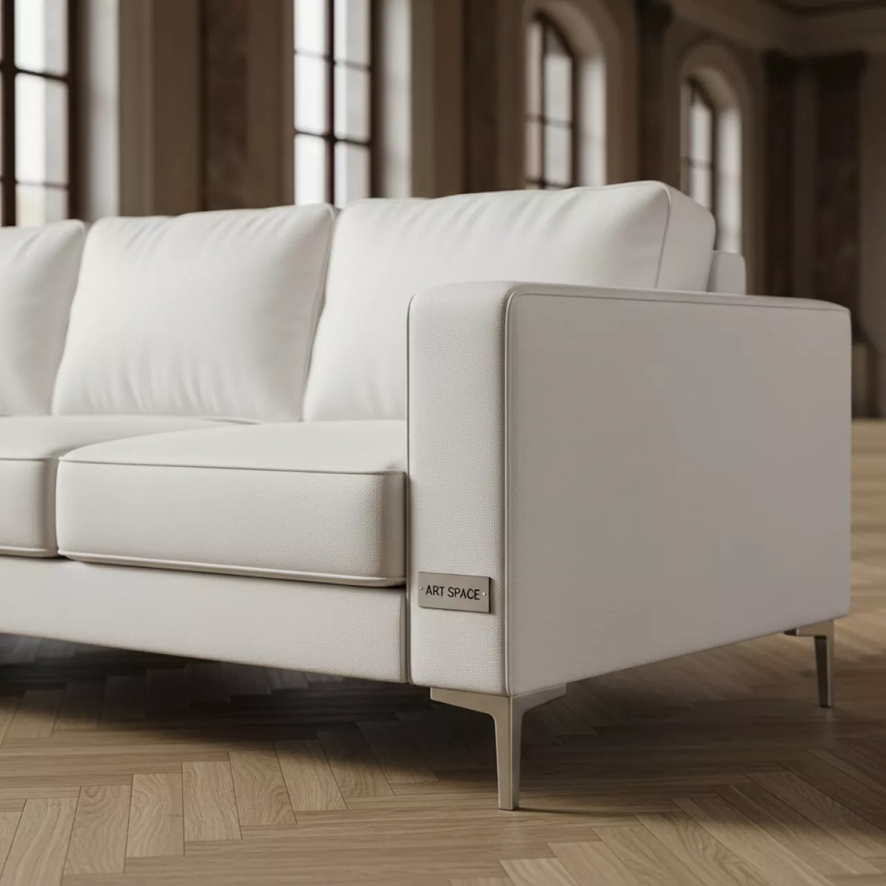 Аренда Диван белый из экокожи Cube 03 033XX в усадьбе Голицына — ART SPACE