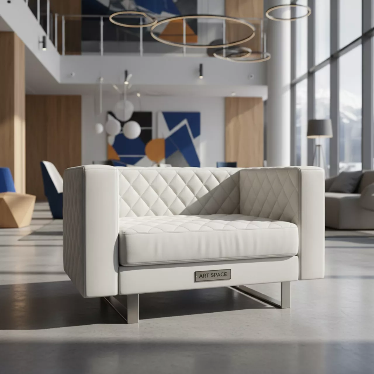 Аренда Диван белый стеганый Cube из экокожи в Sochi Marriott Krasnaya Polyana — ART SPACE