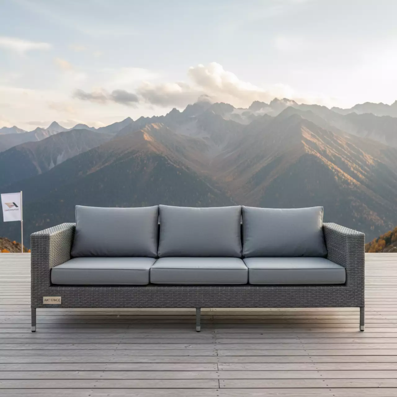 Аренда Диван Боно из искусственного ротанга трехместный серый на площадке Rosa Peak (2320м) — ART SPACE