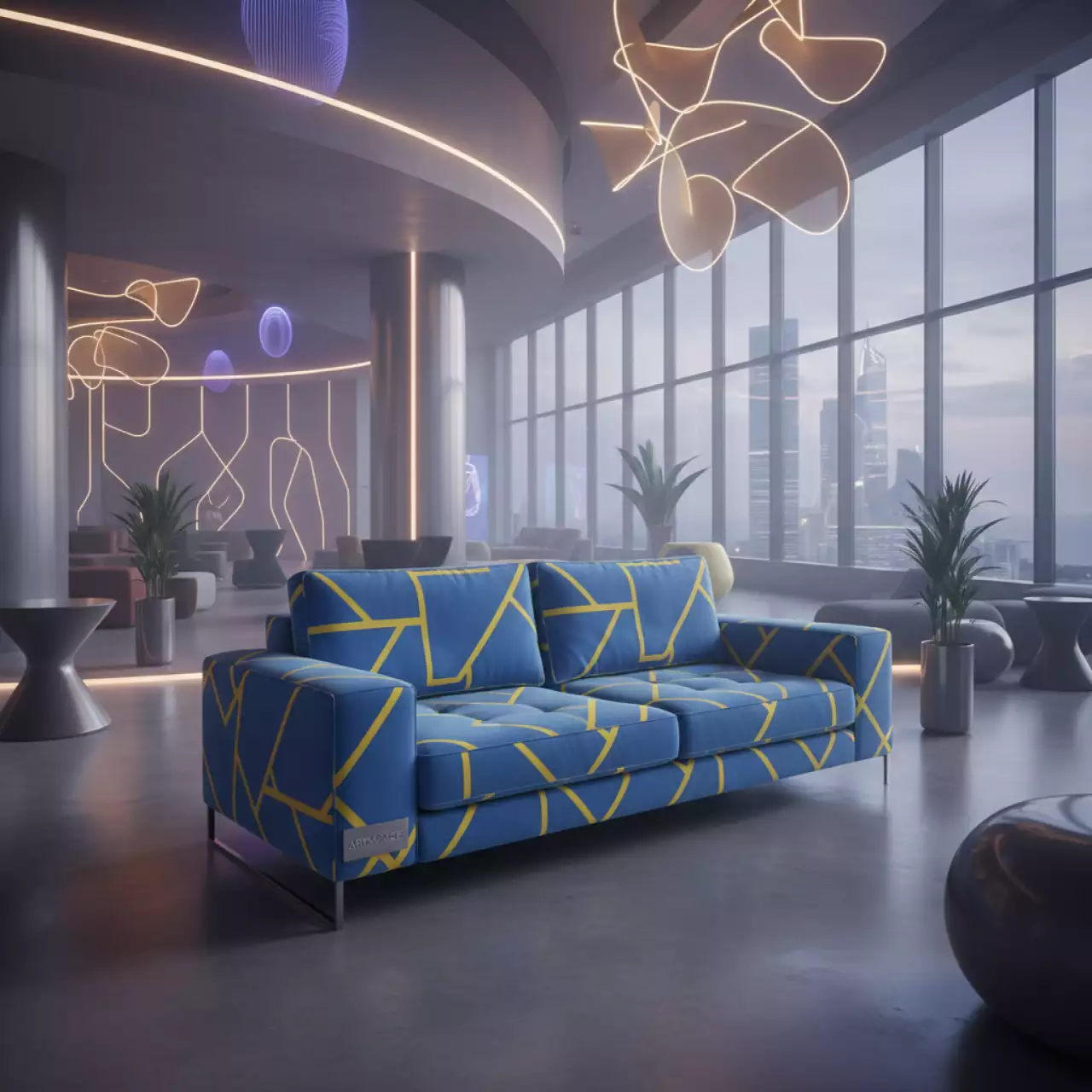 Аренда Диван Бран узор синий желтый в Cosmos Sochi Hotel — ART SPACE