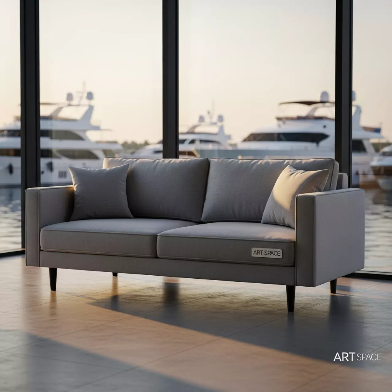 Аренда Диван Chelsea двухместный с подушками серый в зале «Чайка» (Морпорт) — ART SPACE