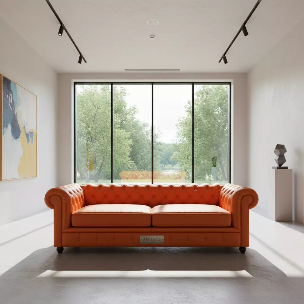 Аренда Диван Честер оранжевый экокожа механизм Спартак 1600 в санатории «Русь» — ART SPACE