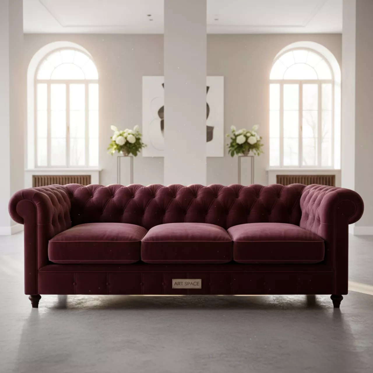 Аренда Диван Честер трехместный бордовый 2600 в санатории «Русь» — ART SPACE
