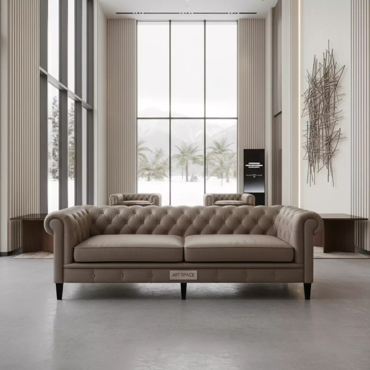 Аренда Диван Честерфилд экокожа Domus тауп ножки бук морилка черная в Cosmos Sochi Hotel — ART SPACE