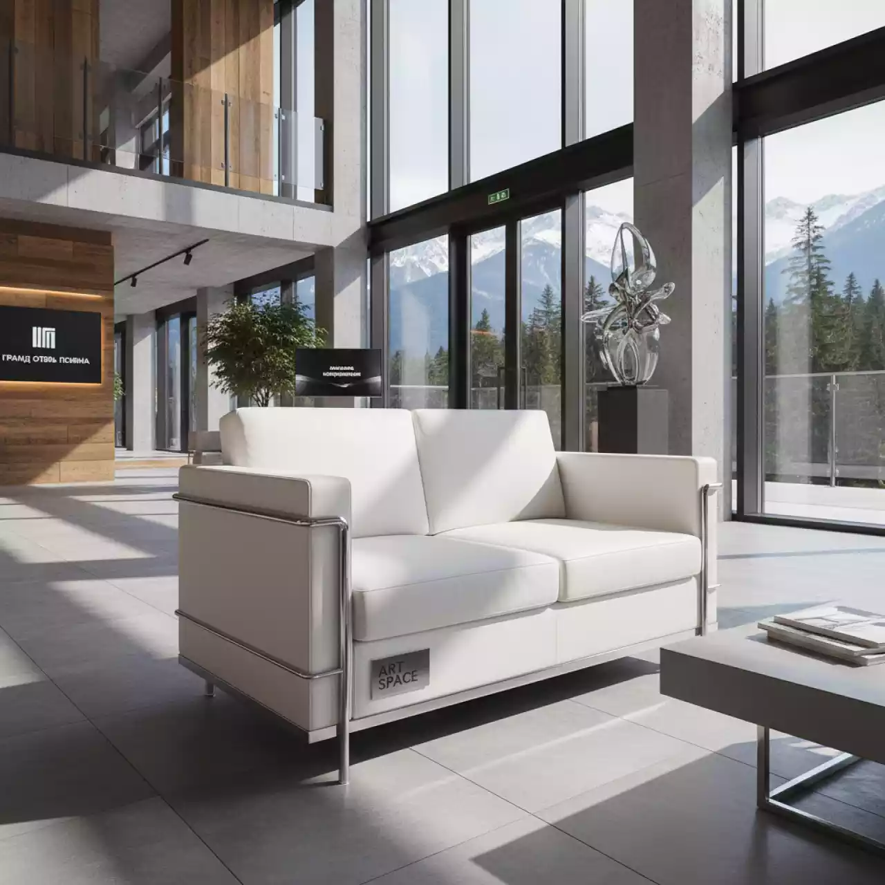 Аренда Диван Chrome двухместный белый в Гранд Отель Поляна — ART SPACE