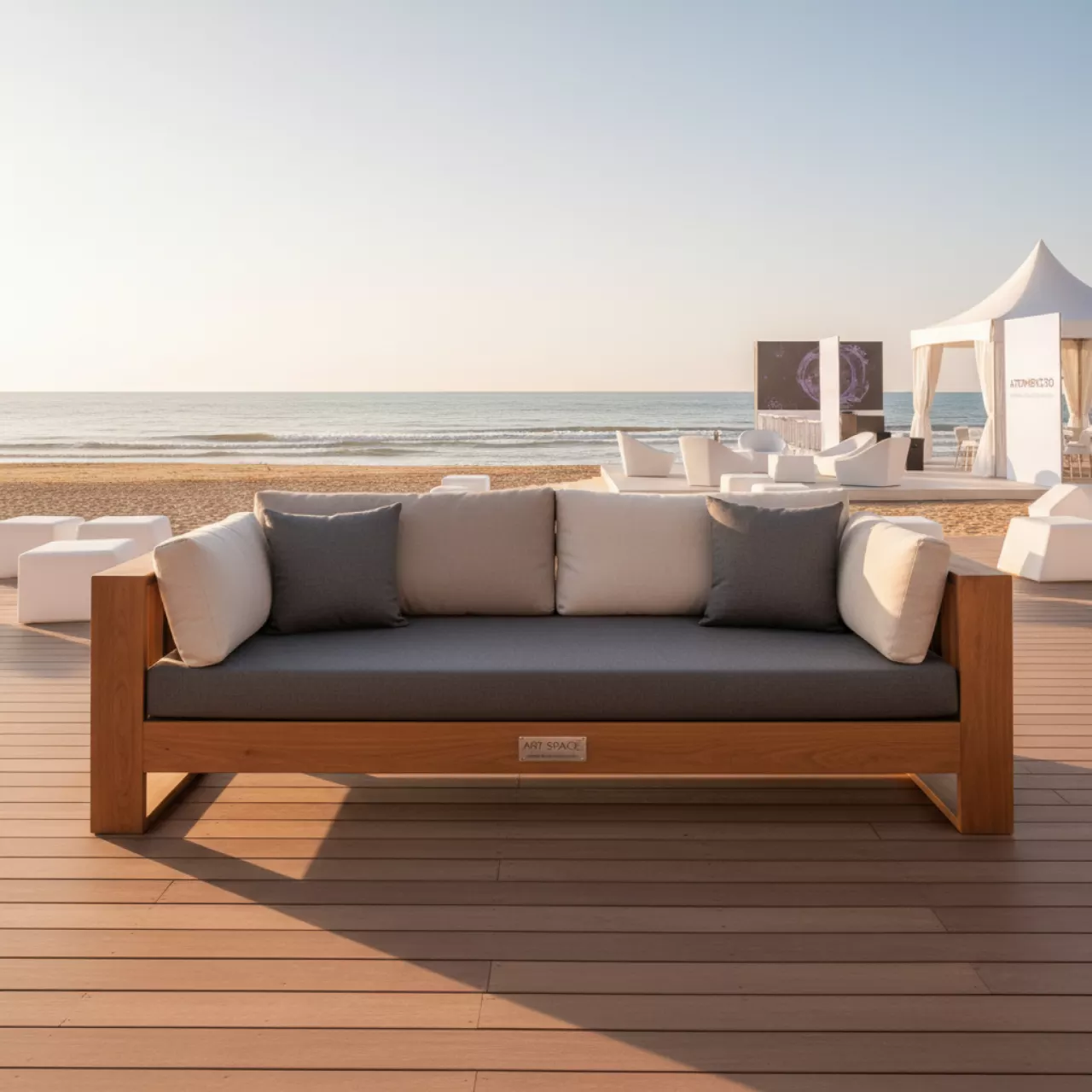 Аренда Диван деревянный Pablo с подушками на пляжных клубах Хосты — ART SPACE