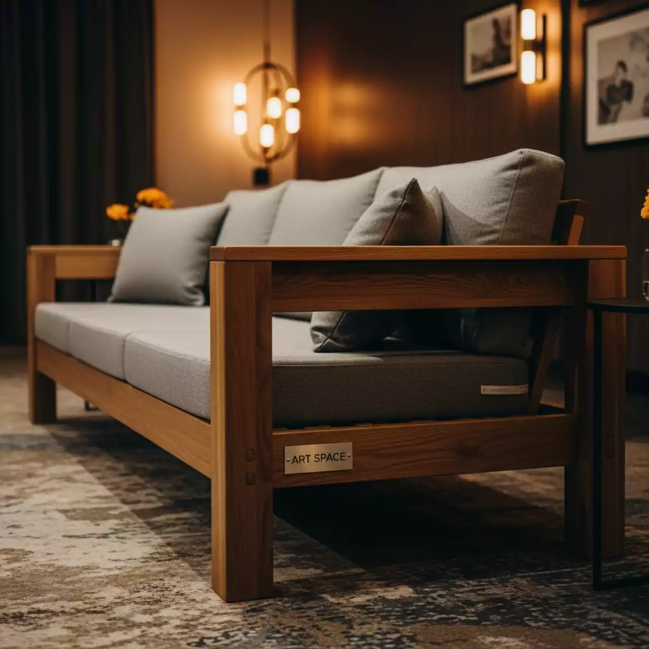 Аренда Диван деревянный трехместный Denmark с подушками в Green Flow Hotel — ART SPACE