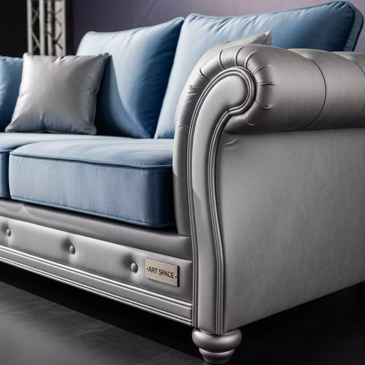 Аренда Диван двухместный Andrian silver & blue в ледовой арене «Шайба» — ART SPACE