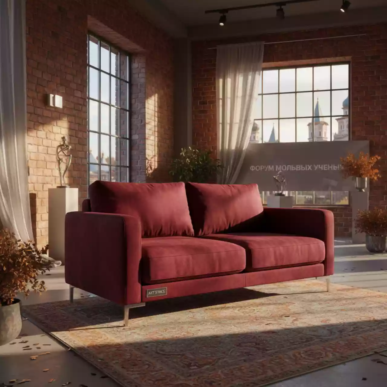 Аренда Диван двухместный Andrian silver wine в этно-парке «Моя Россия» — ART SPACE