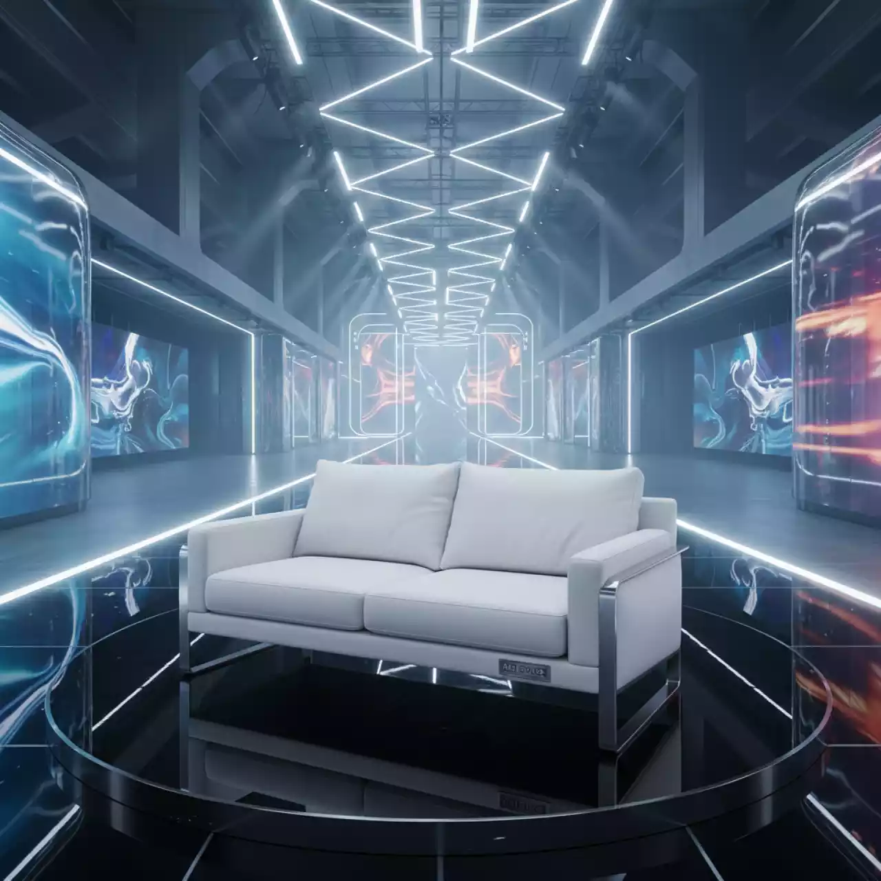 Аренда Диван двухместный белый Cube из экокожи в Alpha Sirius — ART SPACE