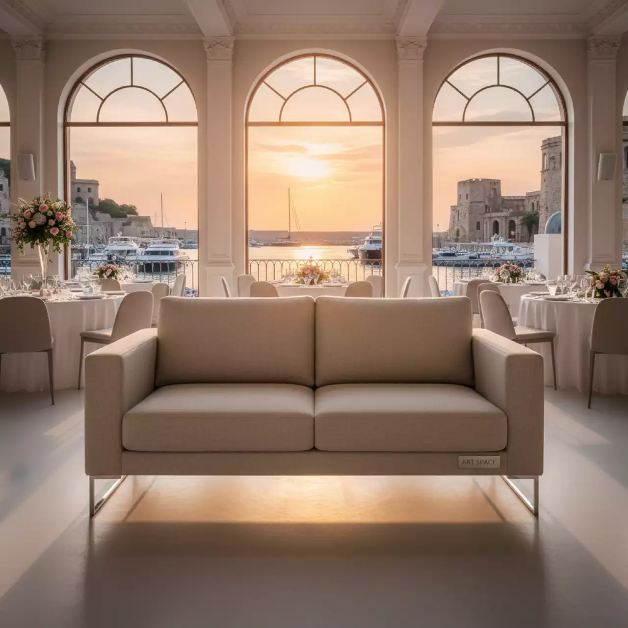 Аренда Диван двухместный бежевый Arizona в зале «Чайка» (Морпорт) — ART SPACE