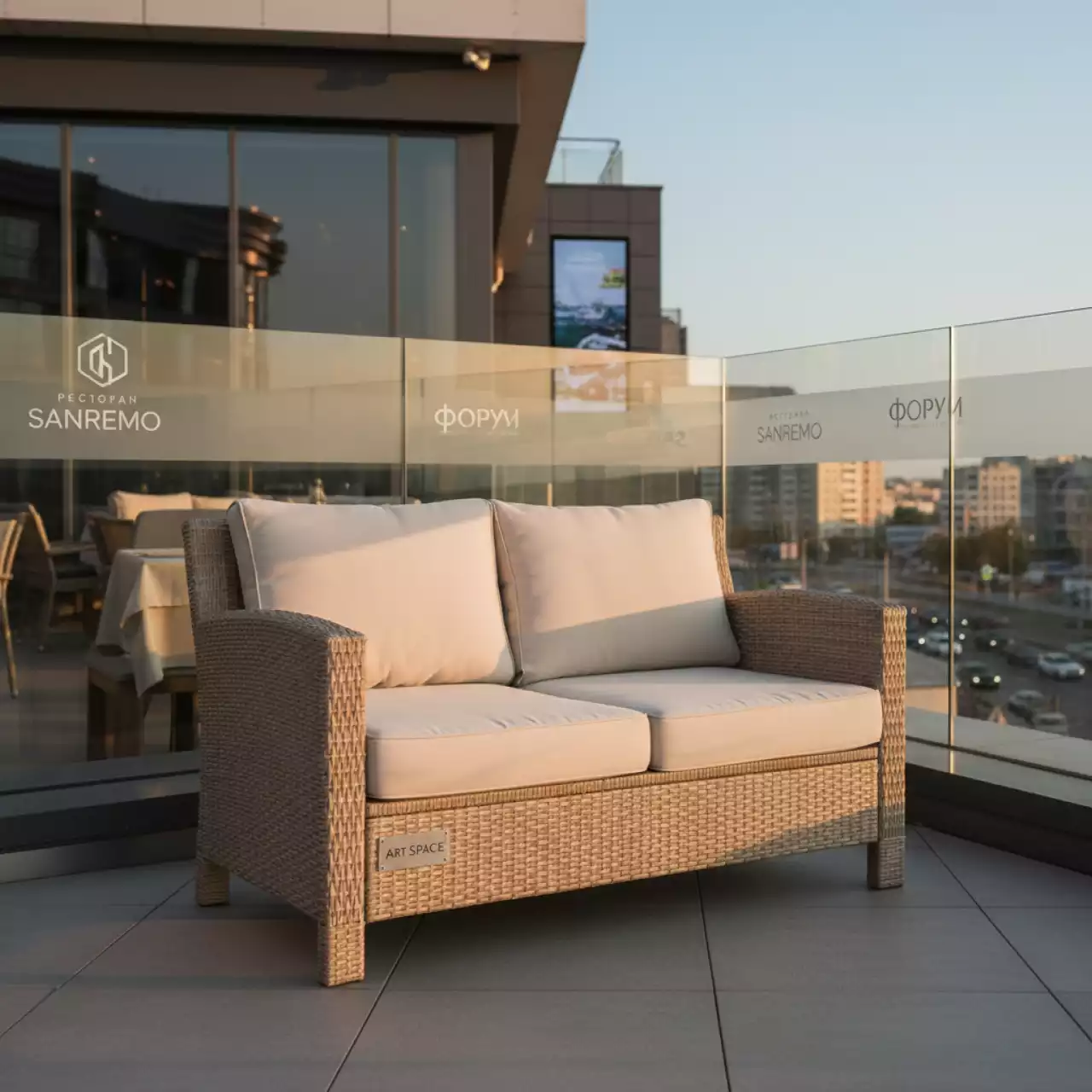 Аренда Диван двухместный из искусственного ротанга YH C2169W beige в ресторане «Sanremo» — ART SPACE