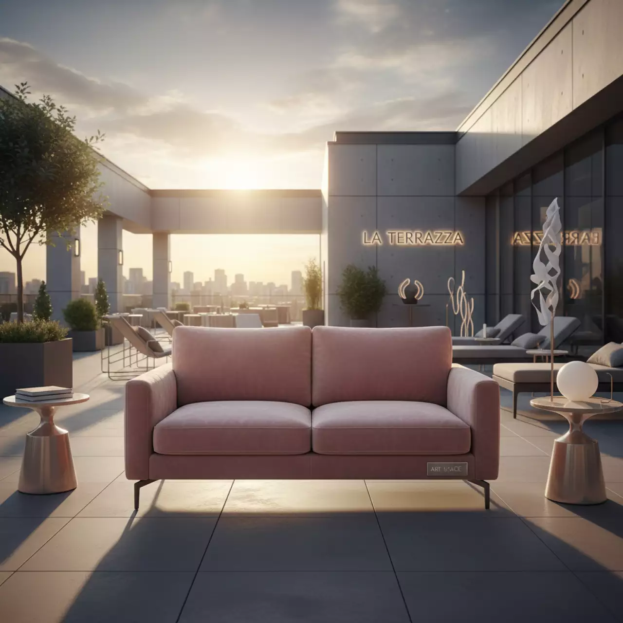 Аренда Диван двухместный Mendoza розовый вельвет в ресторане «La Terrazza» — ART SPACE